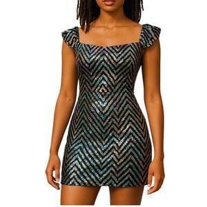 Anthropologie Dress The Population Sequin Mini Dress Chevron Party‎ Small NWT